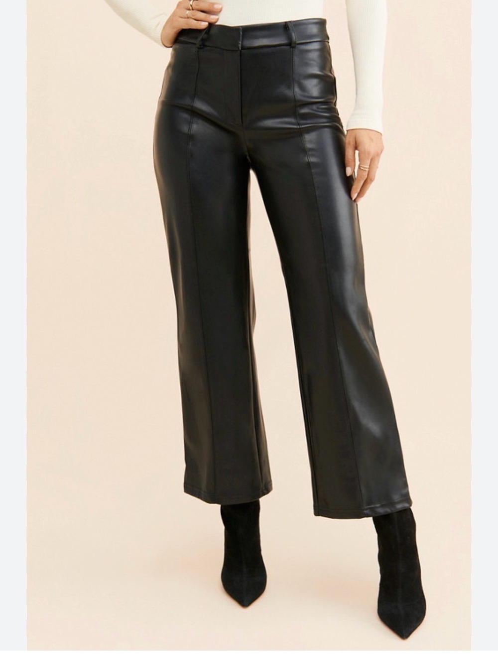 Avec Les Filles Black Faux Leather Wide-Leg Pants